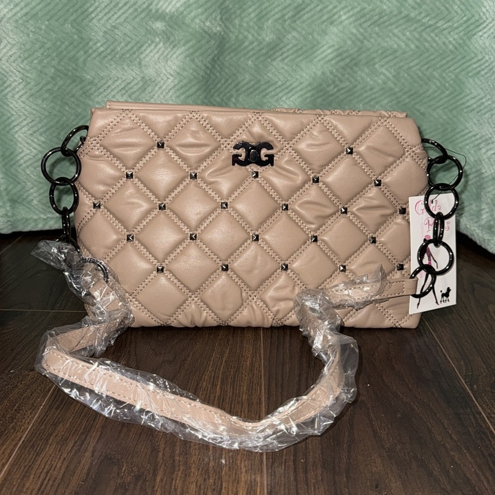 Gilda Paris Studded, Waffle Quilted Taupe Handbag/Crossbody - Picture 7 of 13